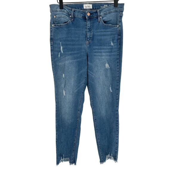 Nicole Miller Soho High Rise Ankle Slim Jeans Distressed Raw Hem Casual 10 - Picture 1 of 9